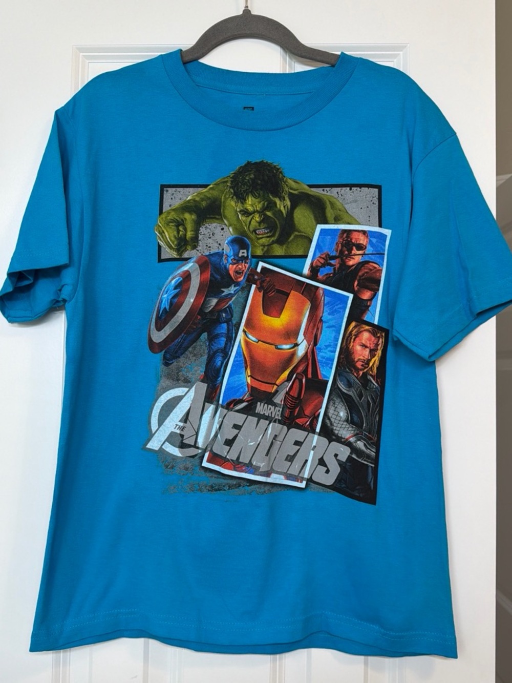 Marvel Avengers Short Sleeve Graphic Tee - Bright Blue with Multicolor Print